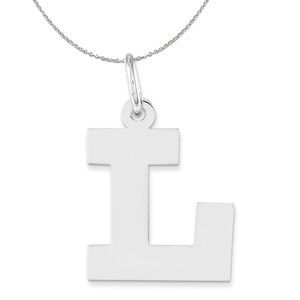 Silver Amanda Collection Medium Block Style Initial L Necklace - 16 In